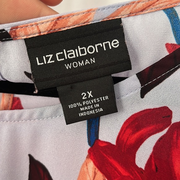 Liz Claiborne Violet and Red Floral Blouse with Ruffled Sleeves Blouse Size 2X - Picture 5 of 9